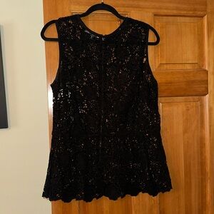 CAbi Needle Lace Black Peplum Top - L